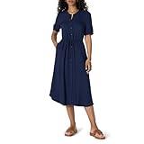 Amazon Essentials Women's Relaxed Fit Half-Sleeve Waisted Midi A-Line Dress, Navy, Medium