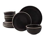 Gibson Home Rockaway Round Stoneware Dinnerware Sets, Service for 4 (12pcs), Black