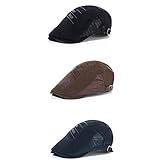 3 Pieces Men's Mesh Beret Spring Summer Casual Golf Driving Sun Flat Cap Newsboy Cabbie Hat Classic Breathable Peaked Cap (Black,Coffee,Navy)