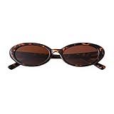 Laurinny Oval Sunglasses for Women Trendy 90s Retro Small Oval Sunglasses Tiny Skinny Glasses Leopard/Brown Lens