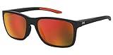 UA Hustle Rectangular Sunglasses, Shiny Black Frame w/ Infrared Mirror Lenses