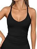 Trendy Queen Womens Workout Tank Tops Racerback Summer 2025 Camisole Top V Neck Ribbed Sleeveless Beach Fashion Clothes Black S