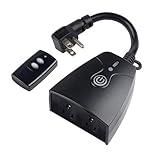 HBN Outdoor Wireless Remote Control Outlet Plug,Weatherproof Heavy Duty Power Strip,Indoor Electrical Plugs for Light Switch,6-inch Cord,100ft Range, ETL Listed(15A,Dual 3-Prong Outlets)