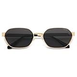 SOJOS Trendy Polarized Hexagon Sunglasses for Women Men, UV400 Retro Rectangle Shades SJ1238, Bright Gold/Grey
