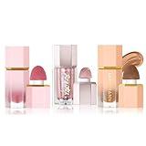 URQT Highly Pigmented Liquid Contour - Built-in Sponge Tip Sculpted Complexion Wand With Long Lasting Natural Buildable Highlighters and Bronzer (Contour+Blush+Highlighter)