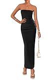 PRETTYGARDEN Women's Summer 2025 Semi Formal Cocktail Dresses Strapless Tube Bodycon Ruched Evening Wedding Guest Maxi Dress (Black,Medium)