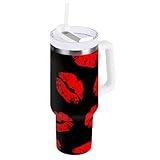 ALAZA 40 oz Lips-1 Tumbler with Handle and Straw Lid, Reusable Leak-Proof Insulated Tumblers, Stainless Steel Coffee Tumbler Cups, Travel Mug for Home Office