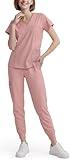 Eadflie Scrubs for Women Set - 8-Pocket V-Neck Scrub Uniform | Stretch Jogger Pants (Pink/L) | Medical Workwear for Nurses, Dentists, Pet Care