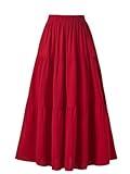 OSTOO Women's Summer Long Flowy Renaissance Skirt with Pockets - Boho High Waist A-Line Maxi Skirt（Red,XL