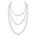 Aisansty,Long Pearl Necklace for Women Layered Cream White Faux Pearl Beads Strand Necklace Costume Jewelry,Diameter Pearl 8MM,69"