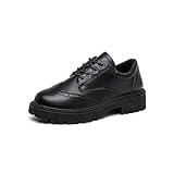 MEMON Oxford Shoes for Women,Platform Oxfords for Women,Low Heel Lace-Up Chunky Classic Oxford,Business Work Office Dress Shoes(ME23034-BLACK-10)
