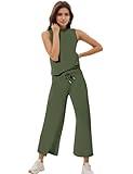 MZROCR Sleeveless Lounge Sets For Women Set Summer Travel Outfits 2 Piece Track Suits With Wide Leg Pants Solid Color Womens Loungewear Set