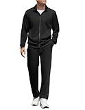 COOFANDY Men's Sweatsuit 2 Piece Casual Athletic Tracksuit Jogging Warm Up Full Zip Sets Black Track Suit Large