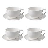 Feenmai 10 oz Cappuccino Cups with Saucers - Ceramic Espresso Coffee Cups Set of 4, White Tea Mugs and Saucer, Latte Mugs Set, Microwave Dishwasher Safe Drinkware for Housewarming, Party, Cafe