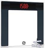 GE Bathroom Scale for Body Weight: Highly Accurate Digital Scale Weighing Machine with Clear Tempered Glass, 11.8" Large Platform, Compact Design, LED Display, 400 lbs, 4 Units, with Body Tape Measure