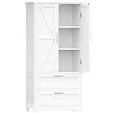 Keehusux 50.4" H Bathroom Storage Cabinet, Modern Floor Cabinet with Adjustable Shelf, Small Pantry with 2 Doors & Drawers, Storage Cabinet for Bathroom, Living Room, Kitchen, White KES007WCWG