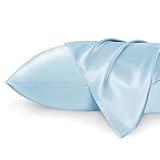Bedsure Satin Pillowcases, Similar to Silk Pillow Cases Queen Size Set of 2, Pillow Case for Sleeping Women with Envelope Closure, Gifts for Women Men, Light Blue, 20x30 Inches