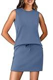 WIHOLL Two Piece Skirt Sets for Women Summer Tennis Dresses with Shorts Vacation Cruise Contry Concert Outfits Going Out Active Wear Workout Jogger Sets Spring Cozy Soft Athleisure Blue L