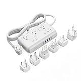 TESSAN 220V to 110V Voltage Converter for Travel with 4 USB Ports (1 USB C), 3 AC Outlet and EU UK AU IT in ZA International Power Adapter, Step Down Transformer Outlet Converters White
