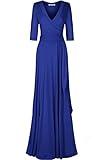 Bon Rosy Women's 3/4 Sleeve V-Neck Solid Maxi Wrap Dress Royal Blue XL