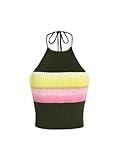 CIDER Miami Sunset Vacation Colorful Knit Halter Crop Cami Top: Green, XL