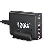 BAHOND 120W GaN III 6 Ports USB C Fast Charging Station Hub Block Portable Wall PD Charger Power Adapter With 3 USB-C + 3 USB-A, 65W Port for MacBook Pro/Air, iPhone 15 14 13 12 11, Galaxy S24 S23 S22
