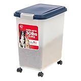 IRIS USA Airtight Dog Food Storage Container, Up to 30 lbs, Attachable Wheels, for Dog Cat Bird and other Pet Food Storage Bin, Keep Fresh, Easy Mobility, BPA Free, Navy/Pearl