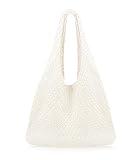 COOKOOKY Beach Tote bag Crochet Summer Beach Bag for Women Aesthetic Mesh Tote Bag Hippie Bag Knit Bag (B-Beige, Medium)