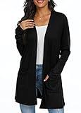 Womens Cardigan with Pocketes Long Sleeve Casual Lightweight Open Front Cardigan Black-M