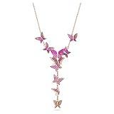 Swarovski Lilia Y-Necklace with Pink Butterfly Motifs and Pink Crystal Pavé, Rose Gold-Tone Plating, on a Rose Gold-Tone Finish Chain, Part of the Lilia Collection
