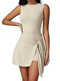 ABOVIW Womens High Neck Tennis Dress Sleeveless Wrap Skirt Built in Shorts Golf Athletic Dress Workout Rompers Light Apricot X-Large