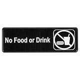 No Food Or Drink Sign w/Adhesive Back - Durable and Wipe Clean Plastic Sign - 9"X3" - Black and White - Business Restaurant Signage for No Food or Beverages Allowed