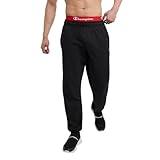 Champion Men's Cinched-Bottom Lounge Pants, Standard Fit, Lightweight, Available in Regular and Big, Black-C Patch Logo, XX-Large Tall