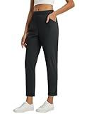 baleaf Womens Travel Pants Petite Dressy with Pockets Ankle 7/8 Work Business Casual Golf Slacks Stretch Black XL