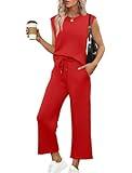 SAMPEEL Two Piece Outfits for Women Loungewear Set Wrinkle Free Summer Tops Sets Travel Airport Outfits Matching Sets Women Clothing Red S