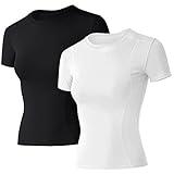 Loovoo Workout Shirts for Women Workout Shirts 2 Pack Short Sleeve Seamless Athletic Compression Dry Fit Yoga Gym Tops Tee
