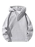 Verdusa Men's Quarter Zip Pullover Hoodies Long Sleeve Drop Shoulder Sweatshirt Casual Pullover Light Grey Large