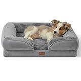 Bedsure Orthopedic Dog Bed Medium Size Dogs - Washable Medium Dog Cat Bed Waterproof, Comfort Pet Couch Sofa with Washable Removable Cover, Pets Bed with Nonskid Bottom, Grey, 28"