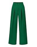 BTFBM Women High Waist Palazzo Pants Casual Wide Leg Trousers Button Down Loose Work Office Business Suit Pant Pockets(Green, Medium)