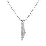 Stainless Steel Israel and Palestine Map Pendant Necklaces Palestine Map Jewelry Gifts (Silver)