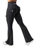 YEOREO CoreFlex Women Workout Flare Leggings with Pockets Hidden Scrunch High Waisted Cargo Gym Yoga Leggings Black M