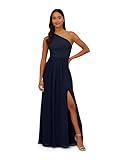 Adrianna Papell Women's One Shoulder Chiffon Gown, Midnight, 10