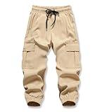 XiaoLongRen Baby Boys Cargo Joggers Pants Toddler Quick Dry Lightweight Hiking Pants Kids Pull On Sweatpants for Sports Outdoor with Pockets(LL316-Khaki-4T)