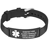 BAIYI HOPE Personalized Diabetes Medical Alert ID Bracelet, Silicone Medical Alert ID Bracelet, Stainless Steel Medic Identification Bracelet, Diabetic Jewelry