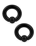 Ftovosyo PA Rings Captive Bead Rings Black Spring Action CBR Screwball Rings Large Septum Ring Ear Gauges Earrings 8G 3mm 316L Surgical Steel Pierced Body Jewelry 1Pair 12mm 1/2"