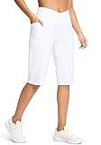 G Gradual Women's 14" Bermuda Long Shorts Knee Length High Waisted Athletic Shorts with Pockets Stretch Casual Summer Walking(White,L)