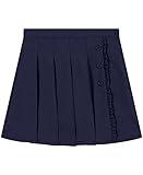Nautica Girl's School Uniform Pleated Pull-on Scooter Skirt With Undershorts, Knit Waistband, Navy Ruffle, 4