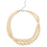 SHOP LC DELIVERING JOY White Color Wood Mix Stainless Steel Double Row Beaded Necklace for Women Size 18" Birthday Gifts for Women