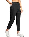 G Gradual Women's Pants Ankle 7/8 Golf Pants 3 Pockets Stretchy Petite Travel Pants with Inner Drawstring for Work Business Casual Athletic, Black, L