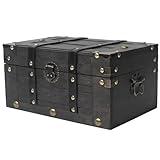 DECOR4SEASON Vintage Wooden Treasure Chest - Decorative Storage Box with Hinged Lid,Black
